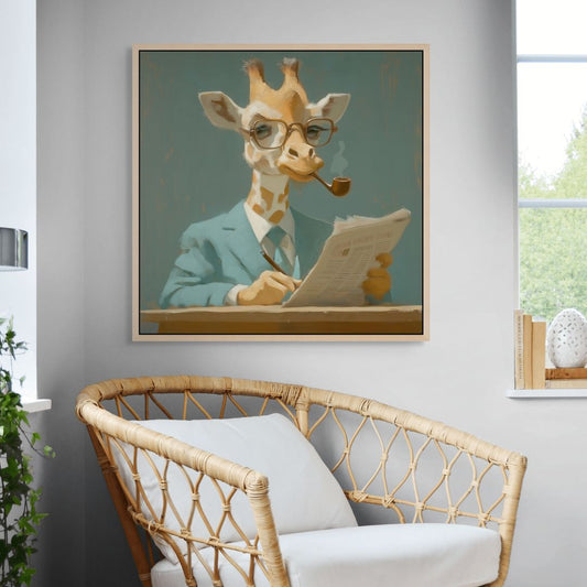 Giraffe Reading Newspaper + Whimsical Illustration + Dapper & Quirky + Home and Office Decor